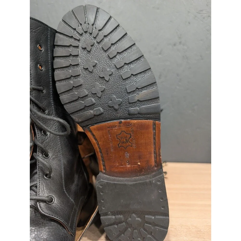 Michele Olivieri Leather Lace up Buckle Boots Men's Size 9 Black Made In Italy